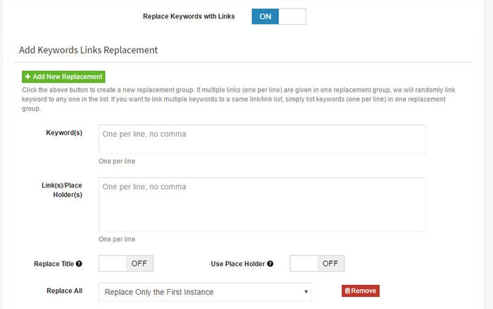 Keywords Links Replacement