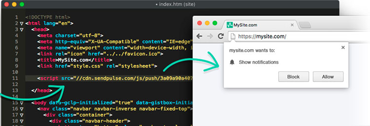 how to add sendpulse code