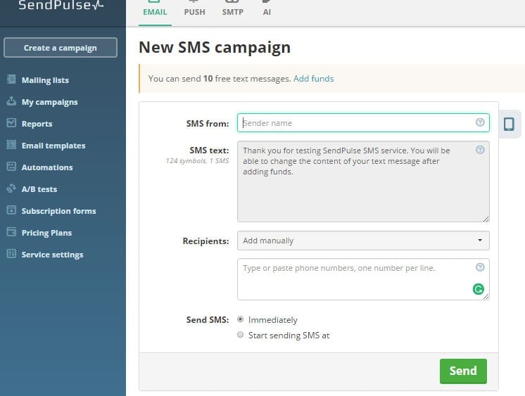 sendpulse sms service