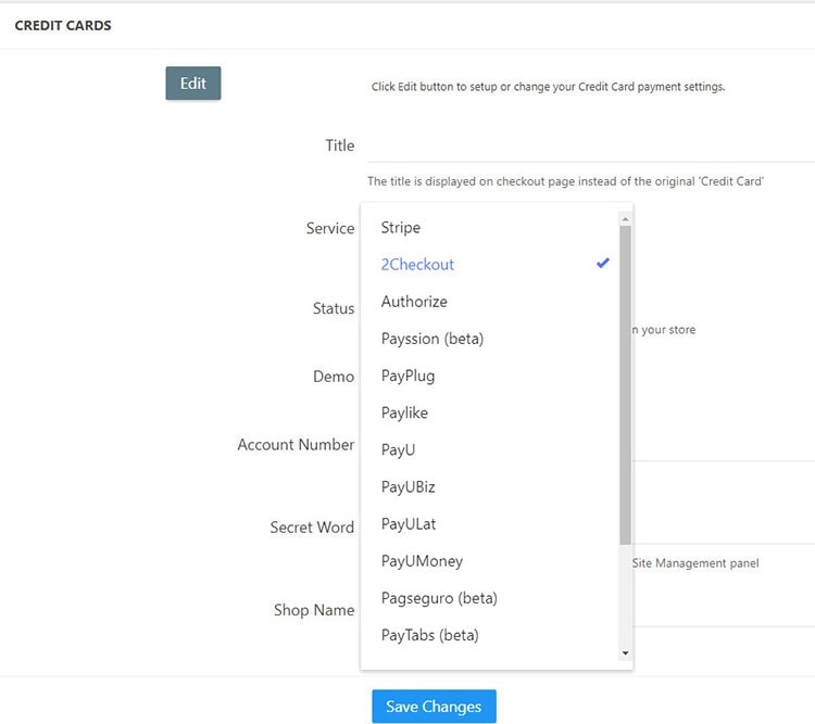 alidropship credit card payment settings
