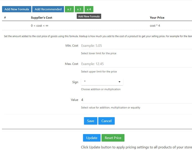 alidropship pricing markup formula