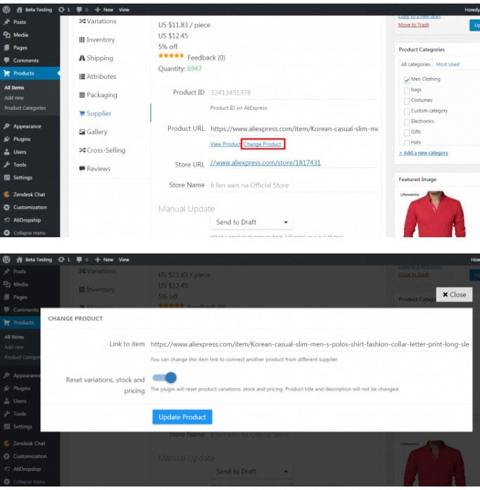 change supplier option alidropship plugin