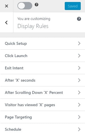 mailoptin display rules settings