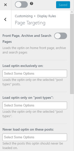 mailoptin page targeting