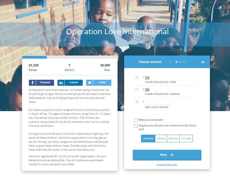 donorbox donation form disclaimer
