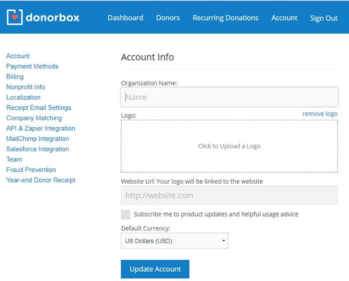 donorbox plugin settings