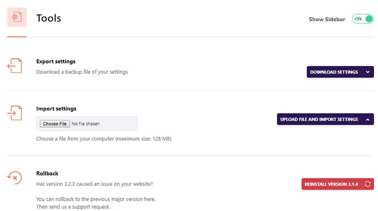 wp rocket import export settings
