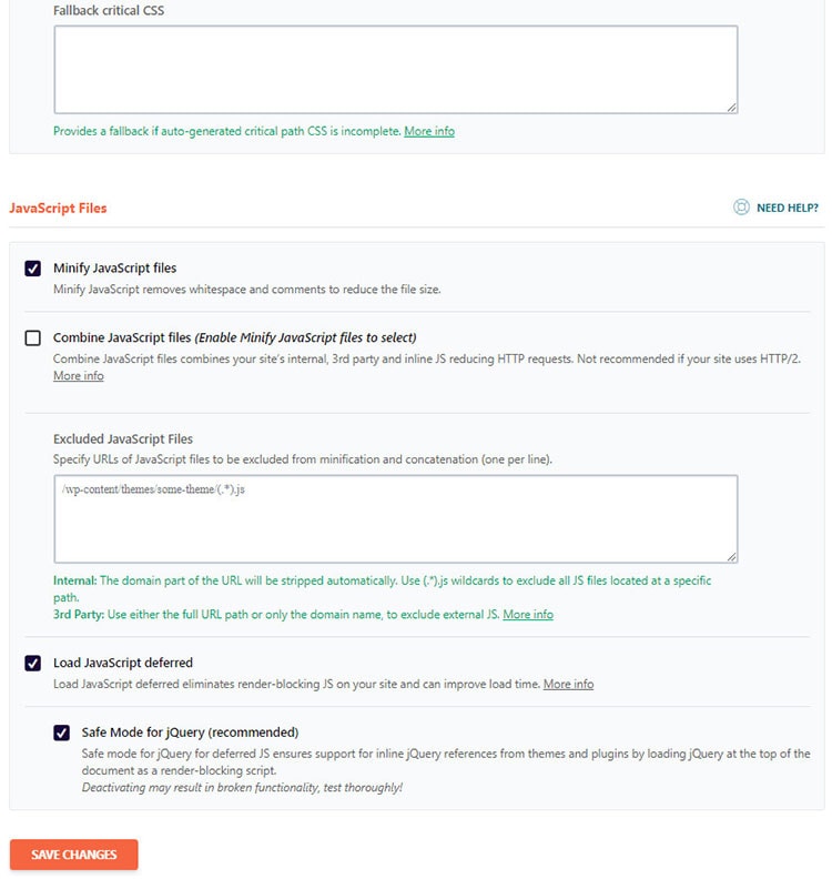wp rocket minify javascript files