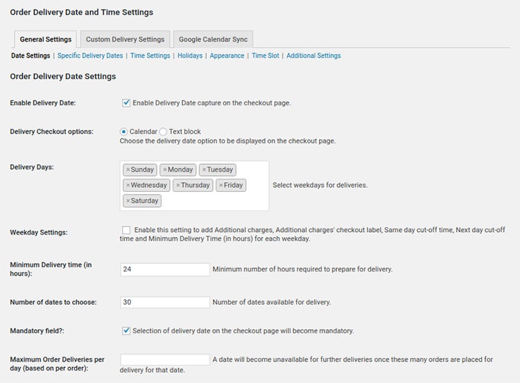 woocommerce select a date of delivery
