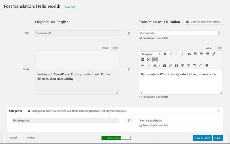 wordpress language translation