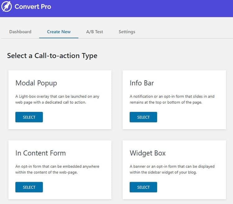 convert pro call to action types