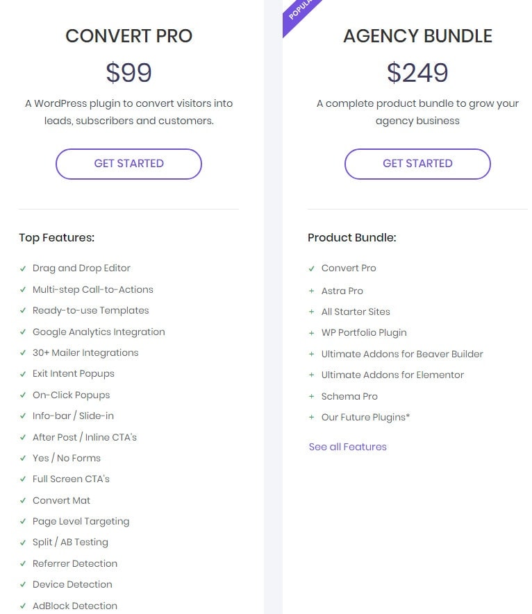 convert pro pricing plans