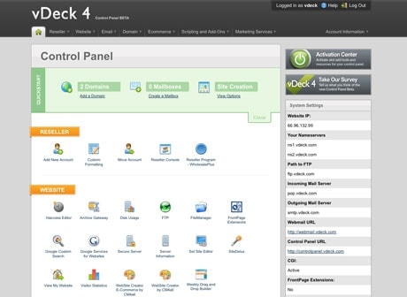 vdeck control panel features