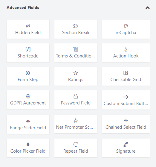 WP Fluent Form advanced input fields.
