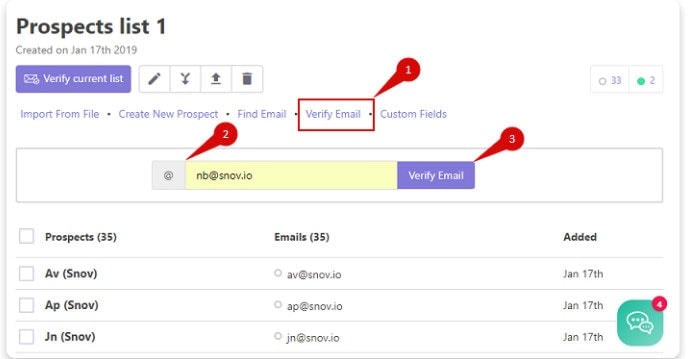 verify emails using snovio