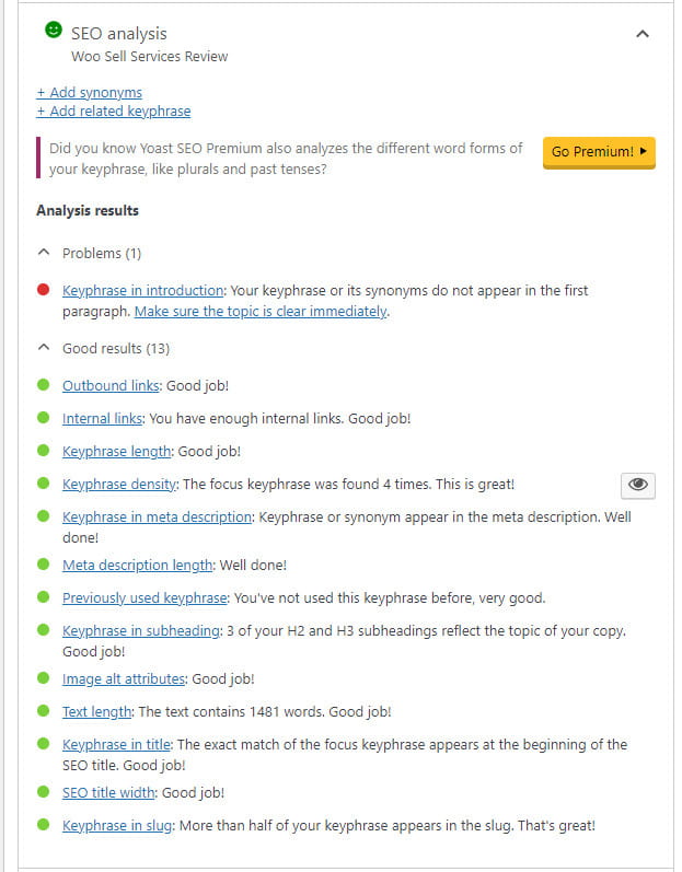 Yoast keyword optimization.