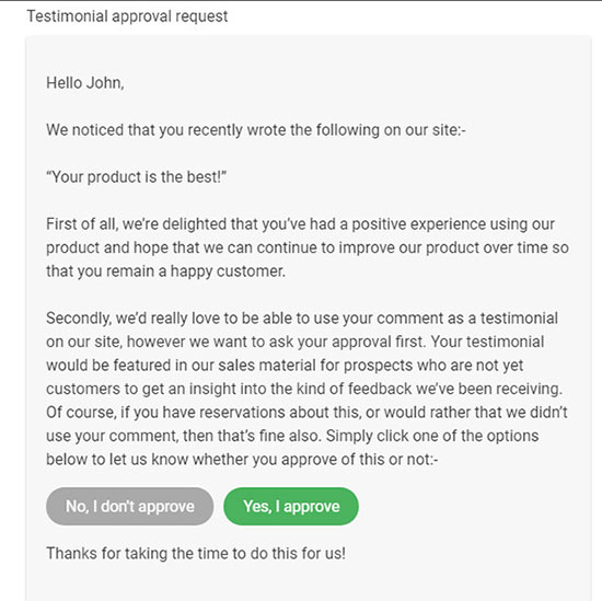 Testimonial approval request