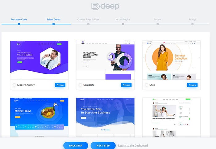 deep theme setup wizard