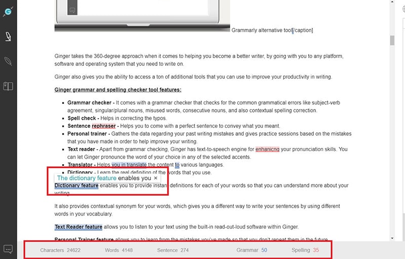 ginger grammar and spelling tool test