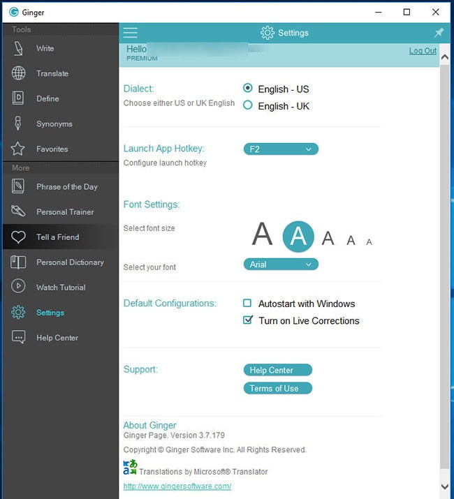 ginger page desktop settings