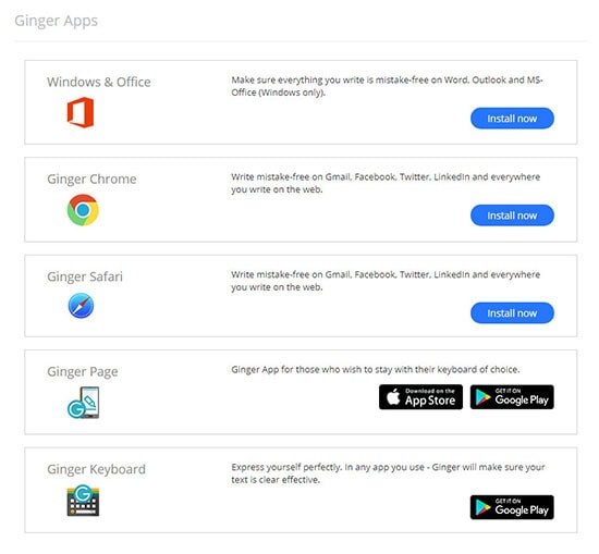 ginger software apps