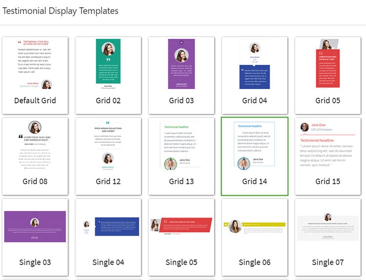 testimonial display templates