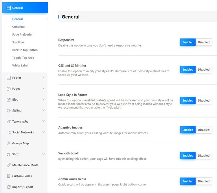 webnus deep theme settings