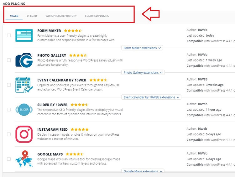 10web installing plugins
