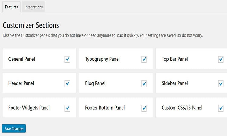 Customizer Sections oceanwp