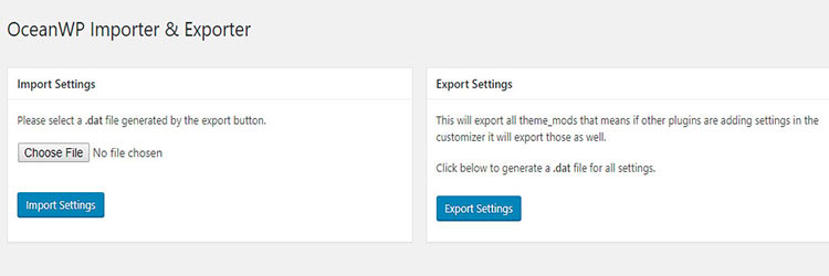 OceanWP Importer and Exporter
