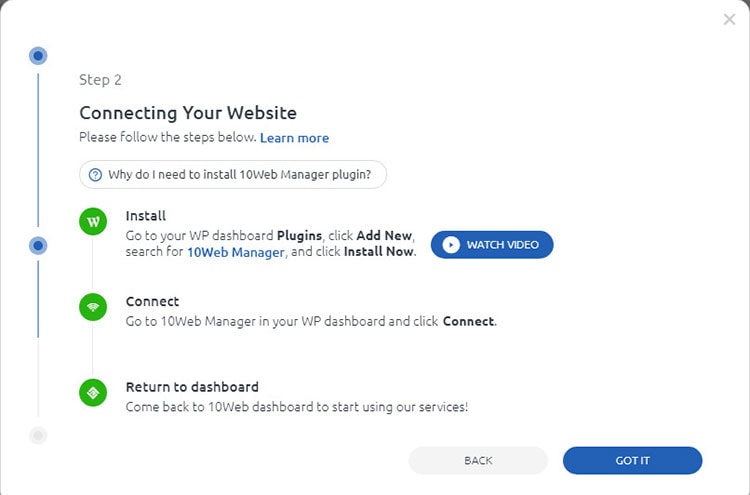 connecting site to 10web