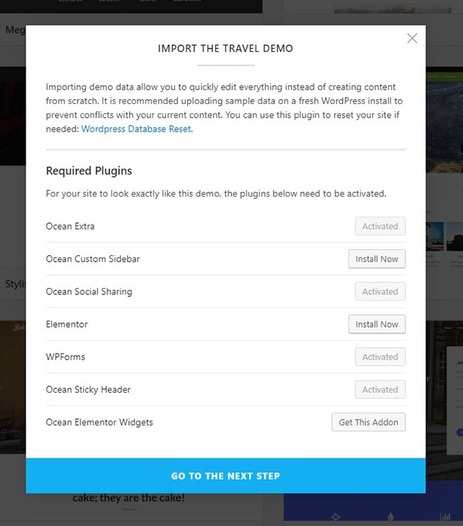 how to install demos oceanwp theme