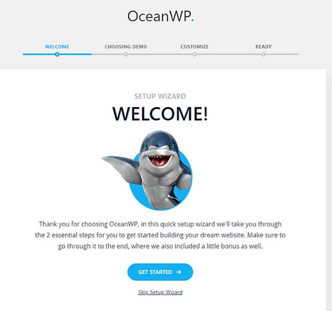 setup wizard in oceanwp theme