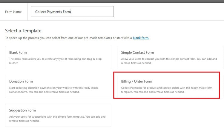 billing order form wordpress