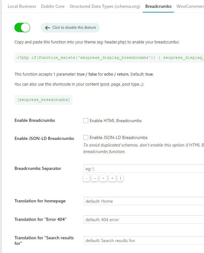 breadcrumbs seopress plugin