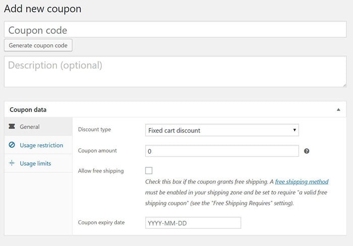 add new coupon woocommerce