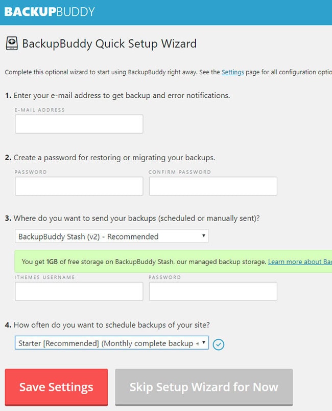 backupbuddy quick setup wizard