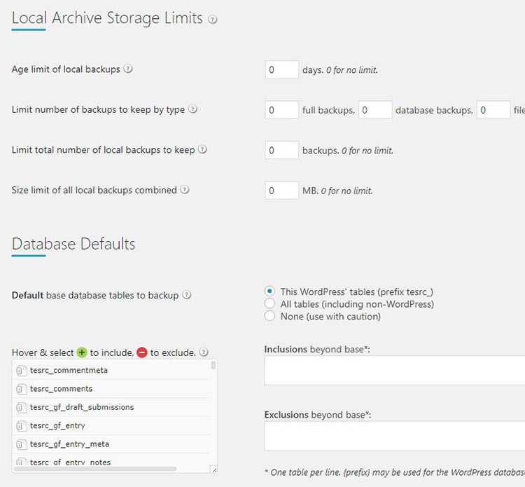 local archive storage limits