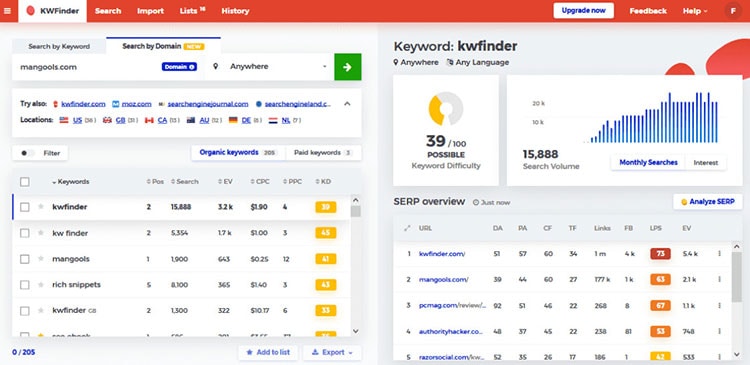 mangools kwfinder tool