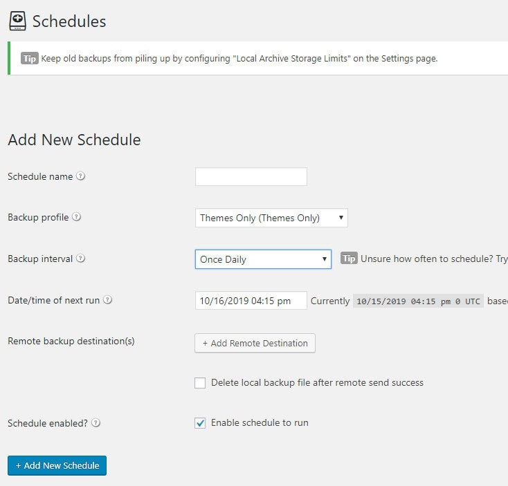 scheduling backups wordpress plugin