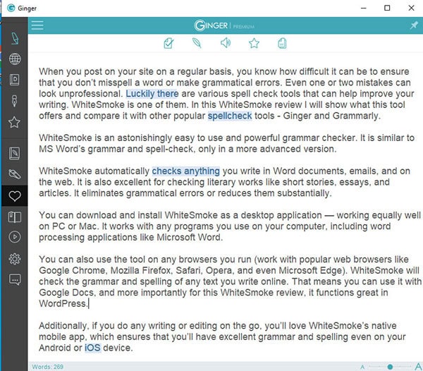 ginger grammar and spell check test