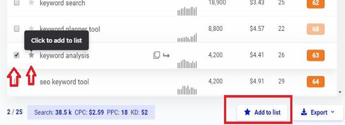 kwfinder save keywords