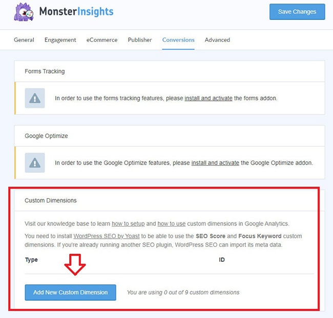 add custom dimensions wordpress