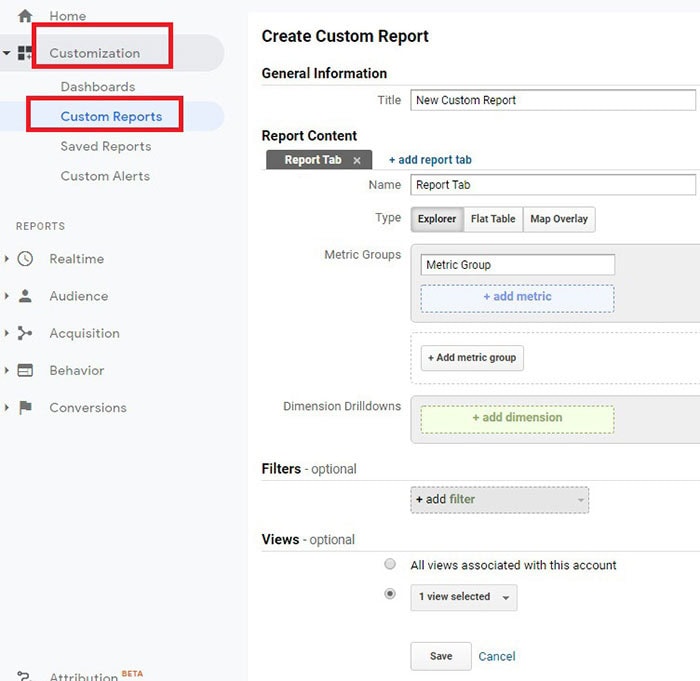 create custom report google analytics