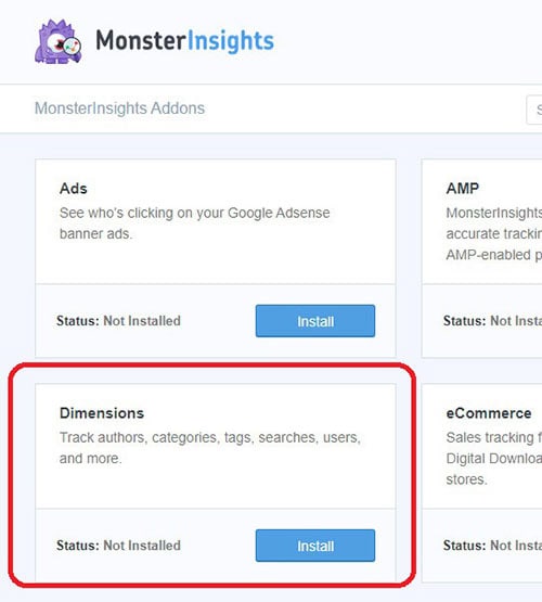 monsterinsights dimensions addon