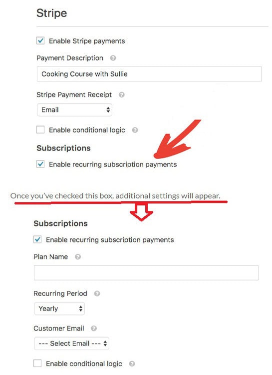 recurring stripe payment forms