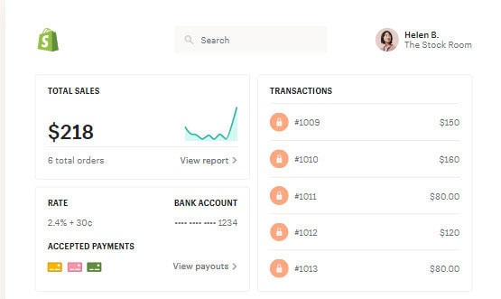 Shopify account dashboard.