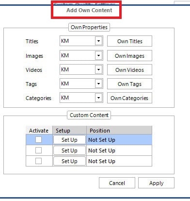 add own content kontent machine