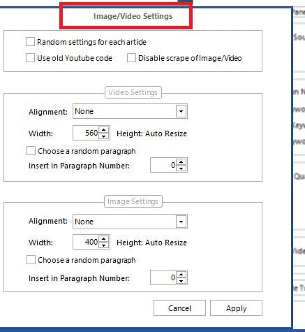 kontent machine image settings