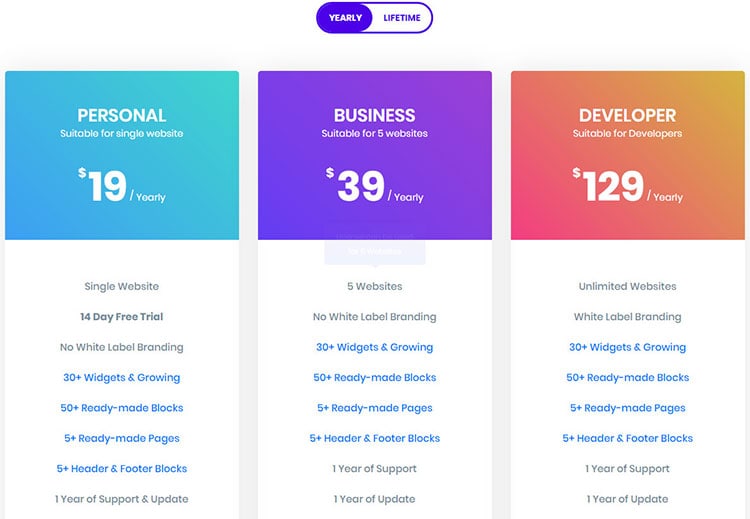 master addons for elementor pricing